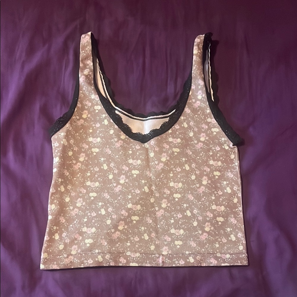 Floral Lace Trim Tank Top